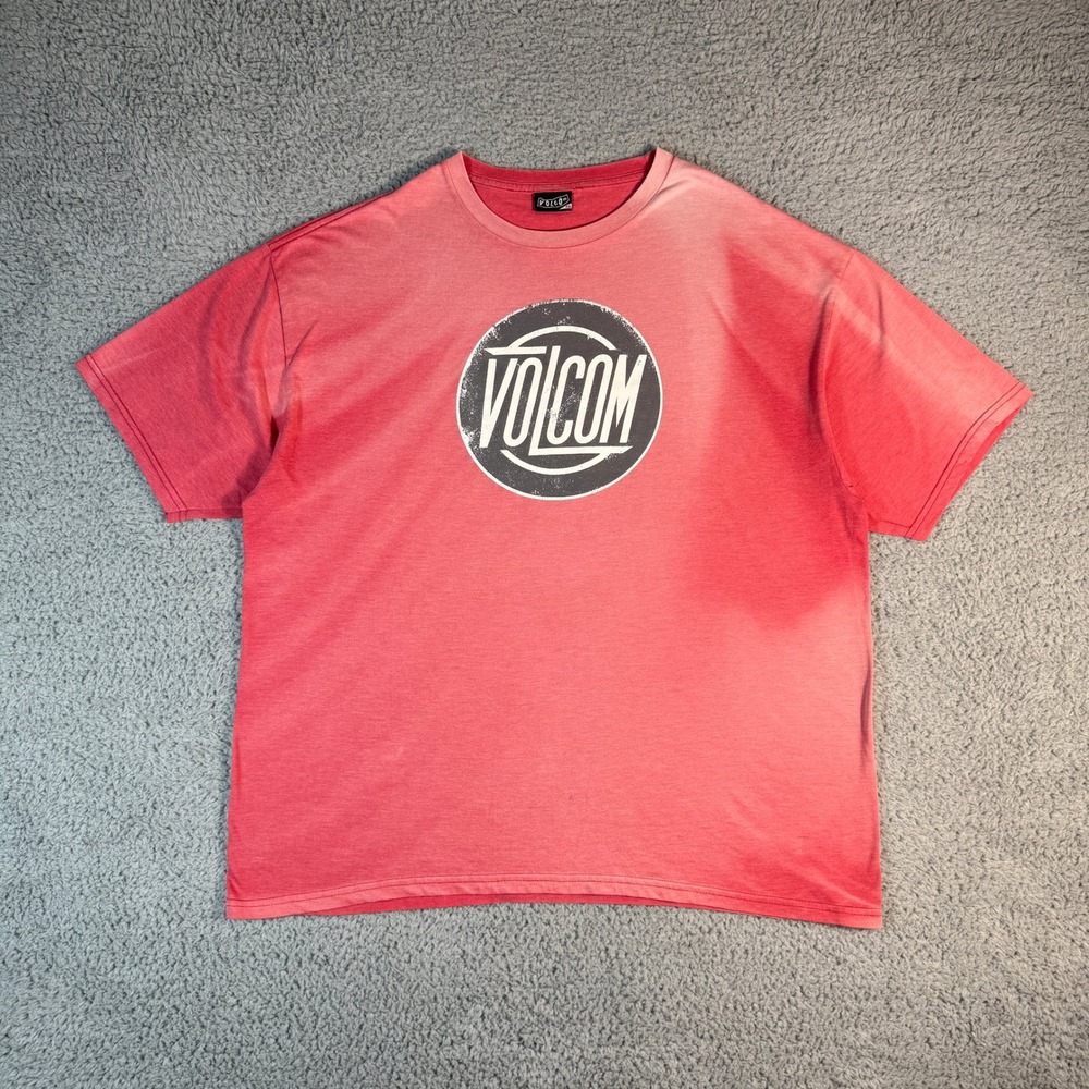 Volcom T-Shirt Mens 2XL Red Sun Faded Big Logo‎ Y2K Grunge Skater Stretch